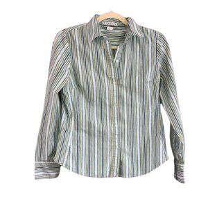 Gap Womens Medium Stretch Striped Button-Up Shirt Blue Green
